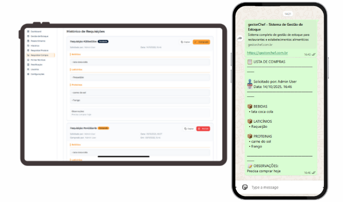 Tela de requisição de compras do GestorChef