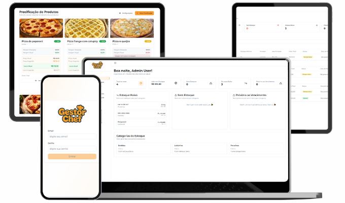 Dashboard do GestorChef - Visão geral do sistema de gestão de estoque
